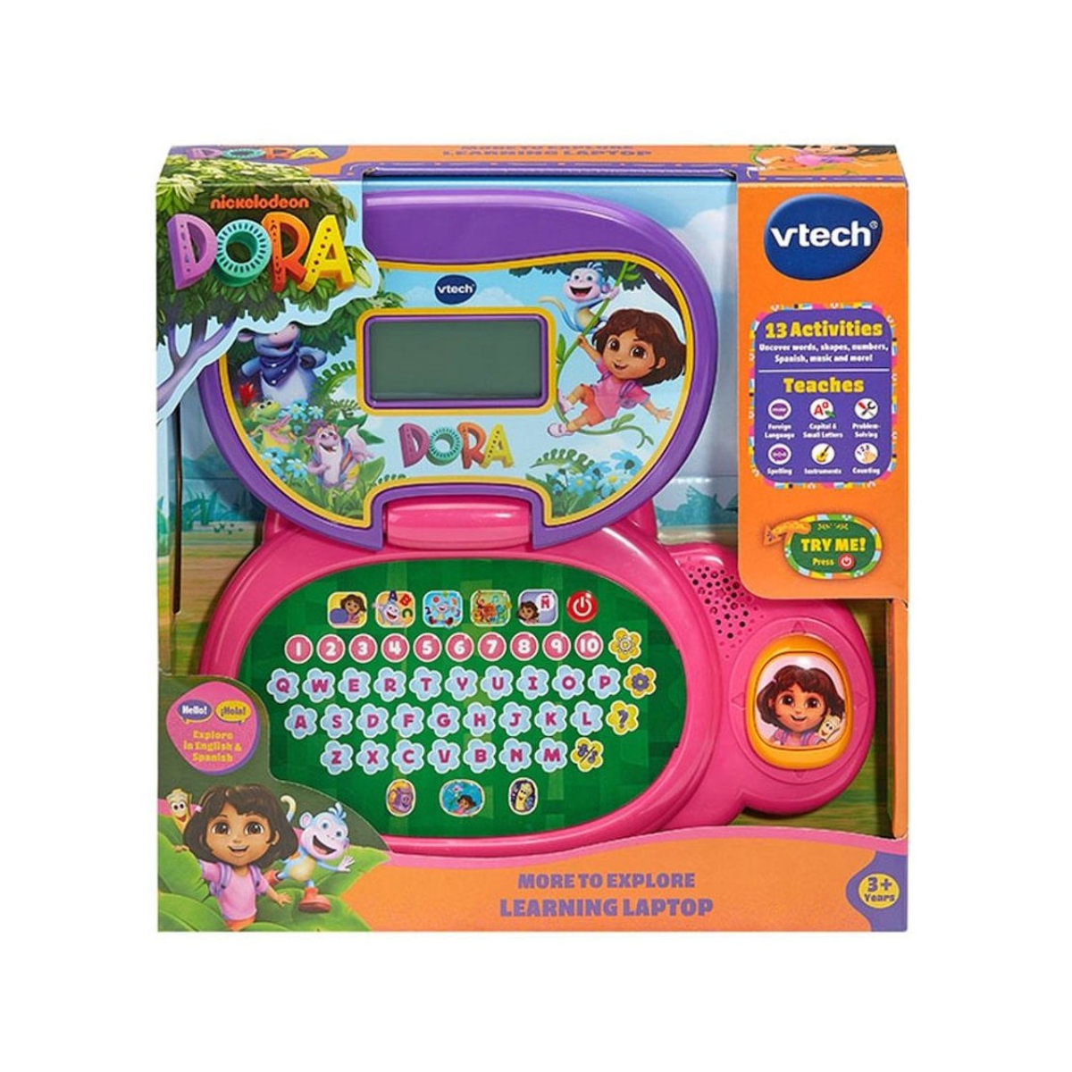 VTech Dora More to Explore Learning Laptop for Kids, Interactive Educational Toy with Backlit LCD Screen, QWERTY Keyboard, English & Spanish Learning Activities, Ages 3+