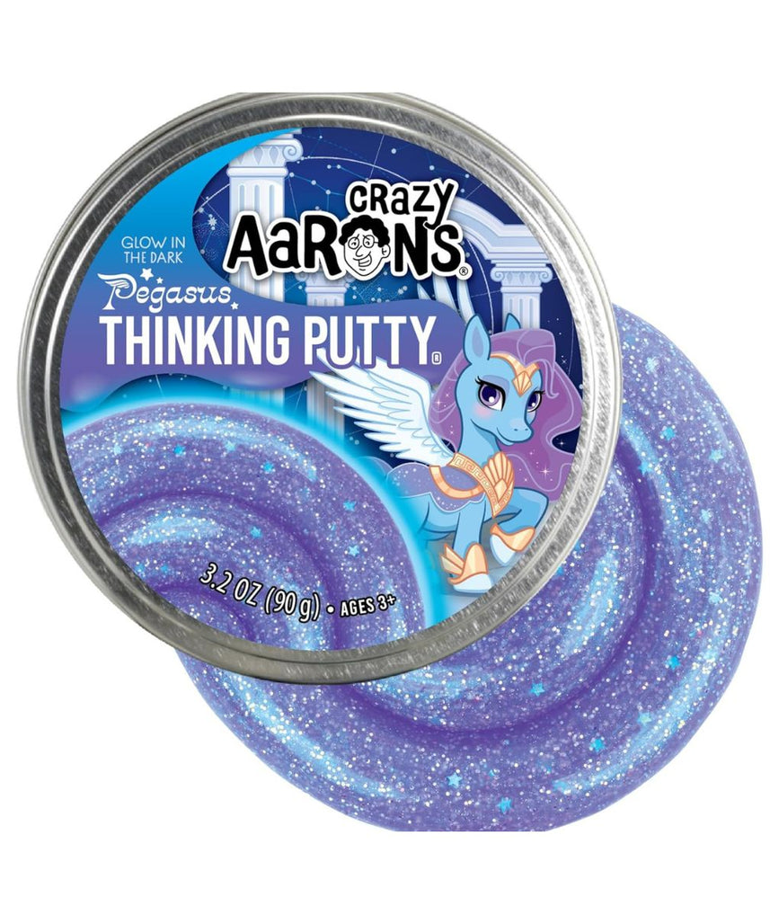 Crazy Aaron’s Pegasus Thinking Putty, Glow in The Dark Purple Glitter Sensory Putty in 4” Tin, Non-Toxic Stretchy Creative Fidget Toy for Kids & Adults Ages 3+