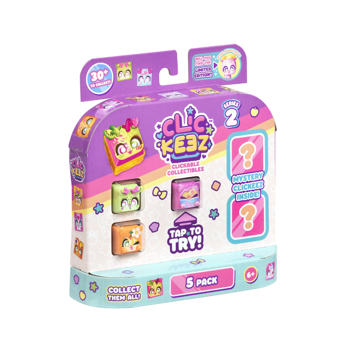 Clickeez Series 2, 5 Pack Clickable Keyboard Collectibles with Keychain and Collector Guide, Fidget Sensory Toy for Kids Ages 6+