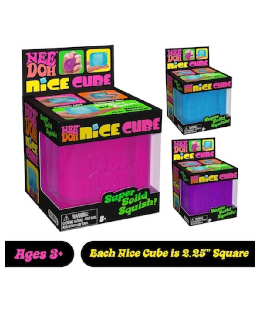 NeeDoh Nice Cube Sensory Squeeze Toy, Assorted Colors, Super Solid Squish Fidget Stress Relief Toy for Kids & Adults, 2.25 Inch Cube