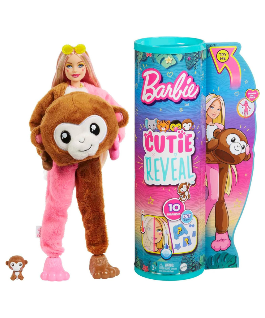 Barbie Cutie Reveal Chelsea Doll and Accessories, Jungle Series, Monkey-Themed Small Doll Set