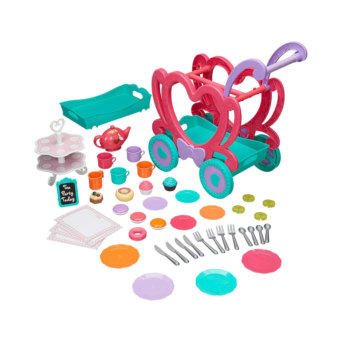 Boley Tea Cart Toy Set 47 Pieces, Pretend Play Tea Party Trolley with Tea Accessories for Kids, Role Play Toy Set, Ages 3+
