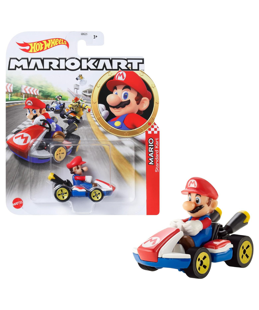 Hot Wheels GBG26 Mario Kart 1:64 Die-Cast Mario with Standard Kart Vehicle