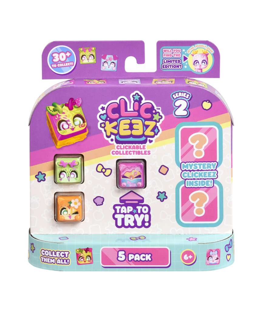 Clickeez Series 2, 5 Pack Clickable Keyboard Collectibles with Keychain and Collector Guide, Fidget Sensory Toy for Kids Ages 6+