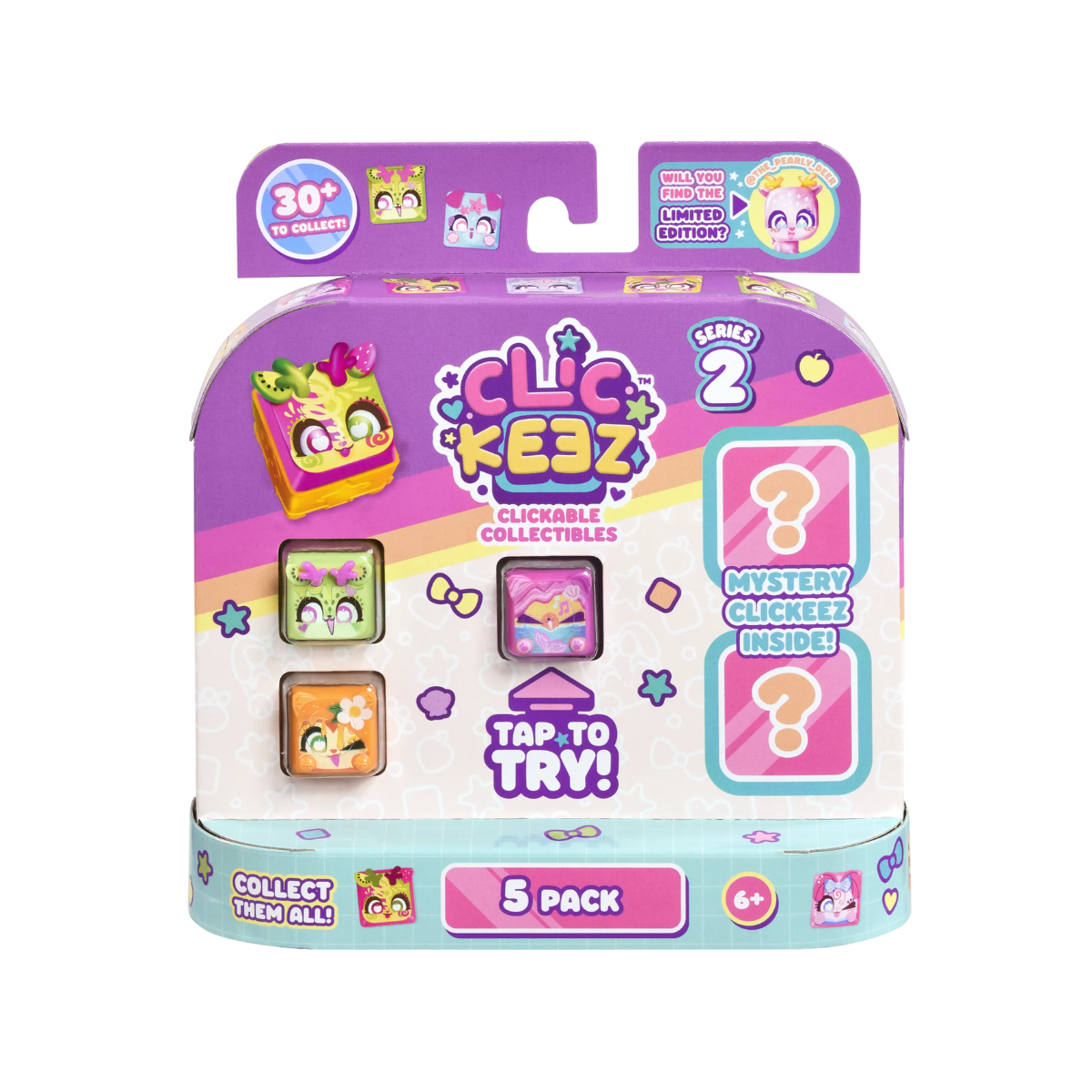 Clickeez Series 2, 5 Pack Clickable Keyboard Collectibles with Keychain and Collector Guide, Fidget Sensory Toy for Kids Ages 6+
