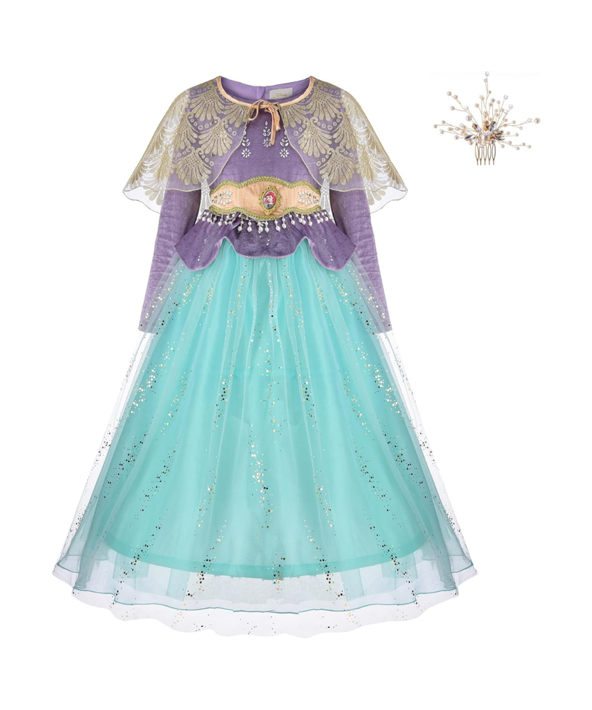 Party Centre - Disney Golden Princess Ariel Prestige Dress Up Costume with Headpiece, Small (5-6 Years), Multicolor