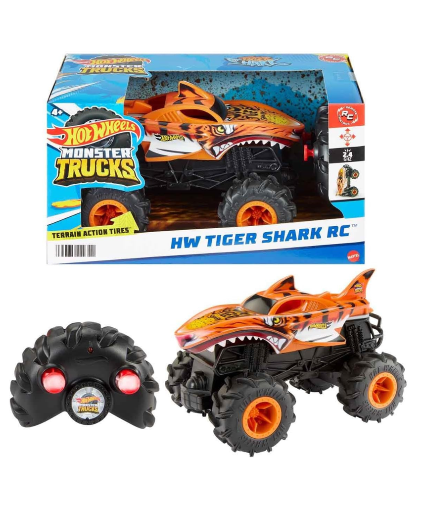 Hot Wheels RC Monster Trucks HW Tiger Shark RC in 1:24 Scale, Remote-Control Toy Truck