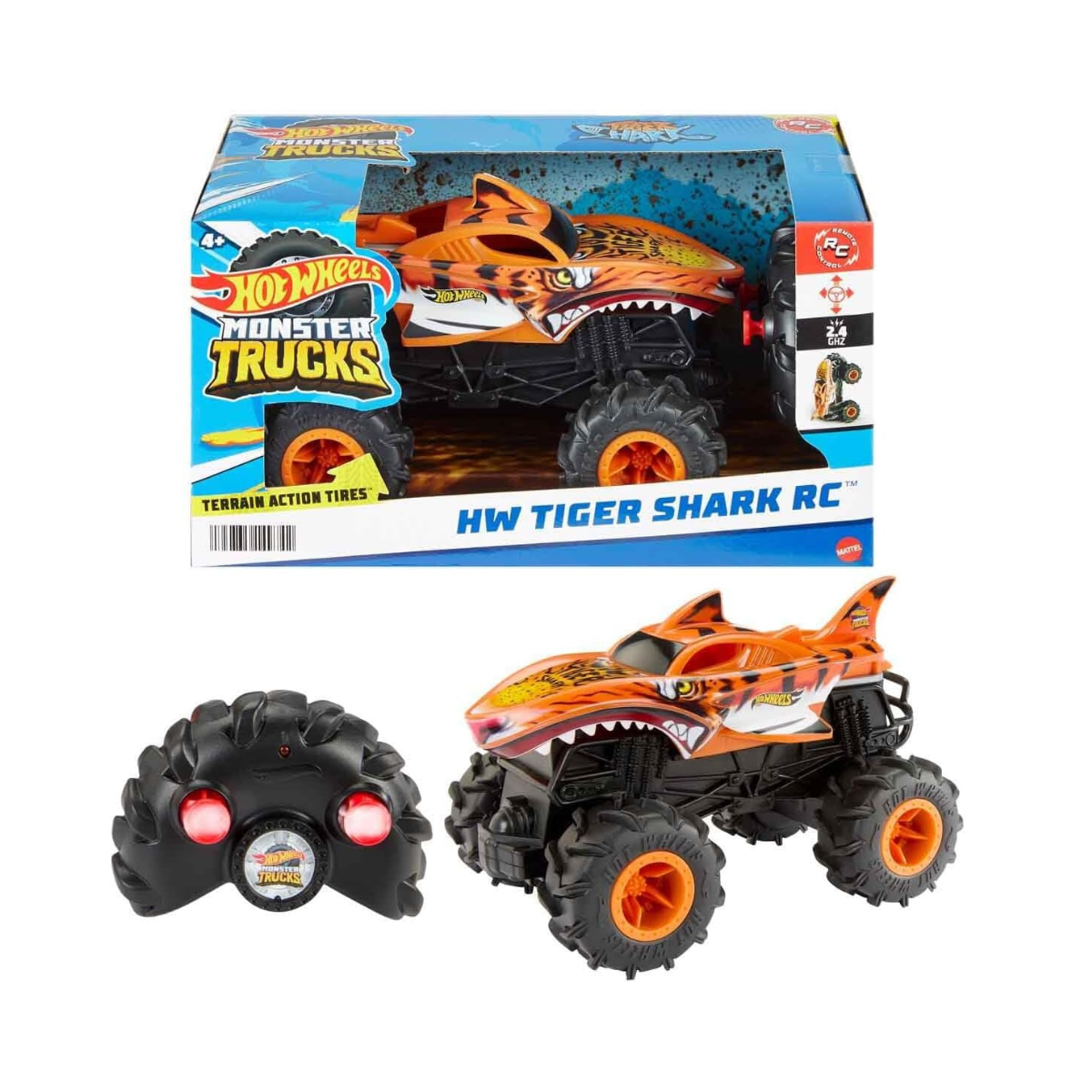 Hot Wheels RC Monster Trucks HW Tiger Shark RC in 1:24 Scale, Remote-Control Toy Truck