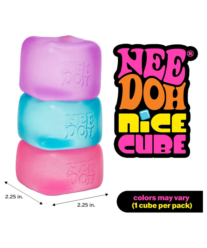 NeeDoh Nice Cube Sensory Squeeze Toy, Assorted Colors, Super Solid Squish Fidget Stress Relief Toy for Kids & Adults, 2.25 Inch Cube