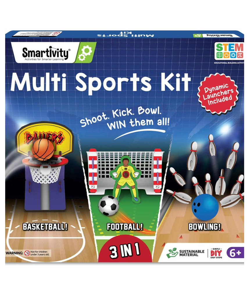 Smartivity 3in1 Basketball, Soccer, Bowling I Indoor Sports Game for Kids 6-12 Years Old I for Boys & Girls | DIY STEM Toy for Kids 6,7,8,9,10,11,12, Years I Wooden Construction Kit