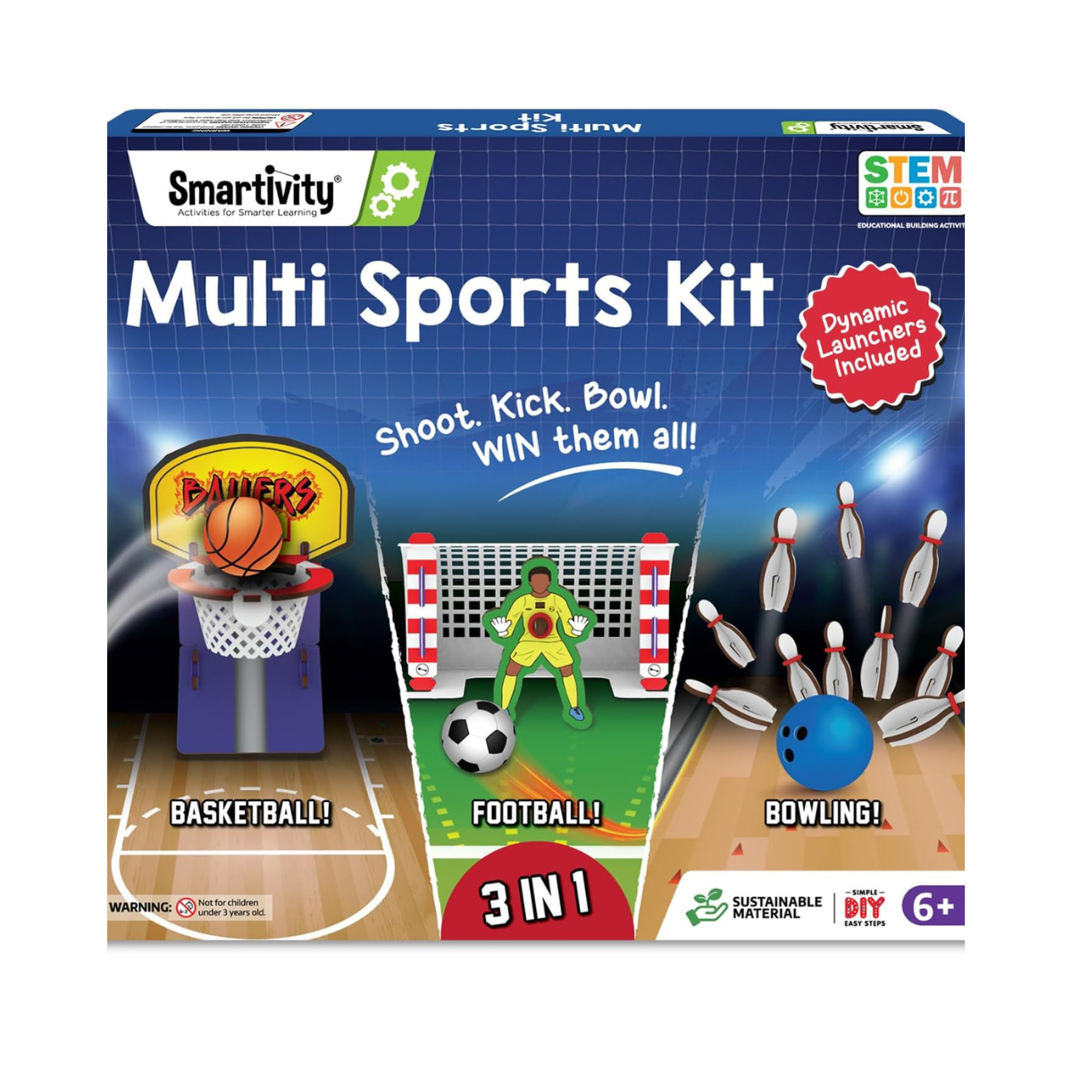 Smartivity 3in1 Basketball, Soccer, Bowling I Indoor Sports Game for Kids 6-12 Years Old I for Boys & Girls | DIY STEM Toy for Kids 6,7,8,9,10,11,12, Years I Wooden Construction Kit