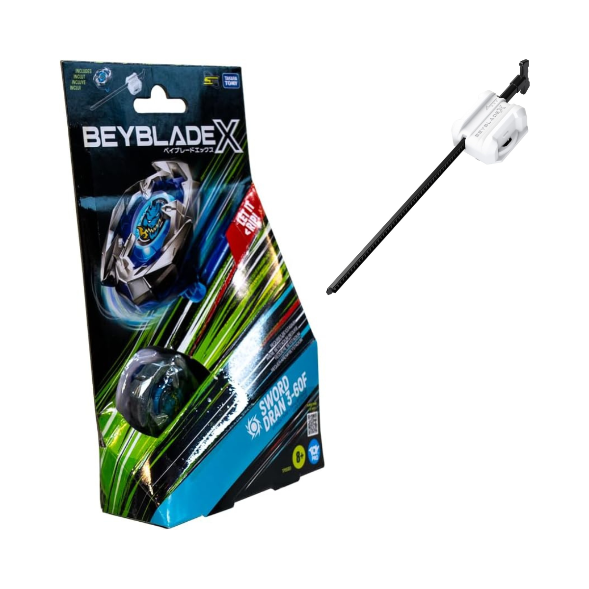 Takara Tomy Beyblade X Launcher Sword Dran 3-60F Starter Pack Top & Launcher, Easy Grip, Battle Top Toy, Bey Toy for 8+ Year Old Boys Girls, Authentic Die-cast Metal Parts, Powerful Attacks