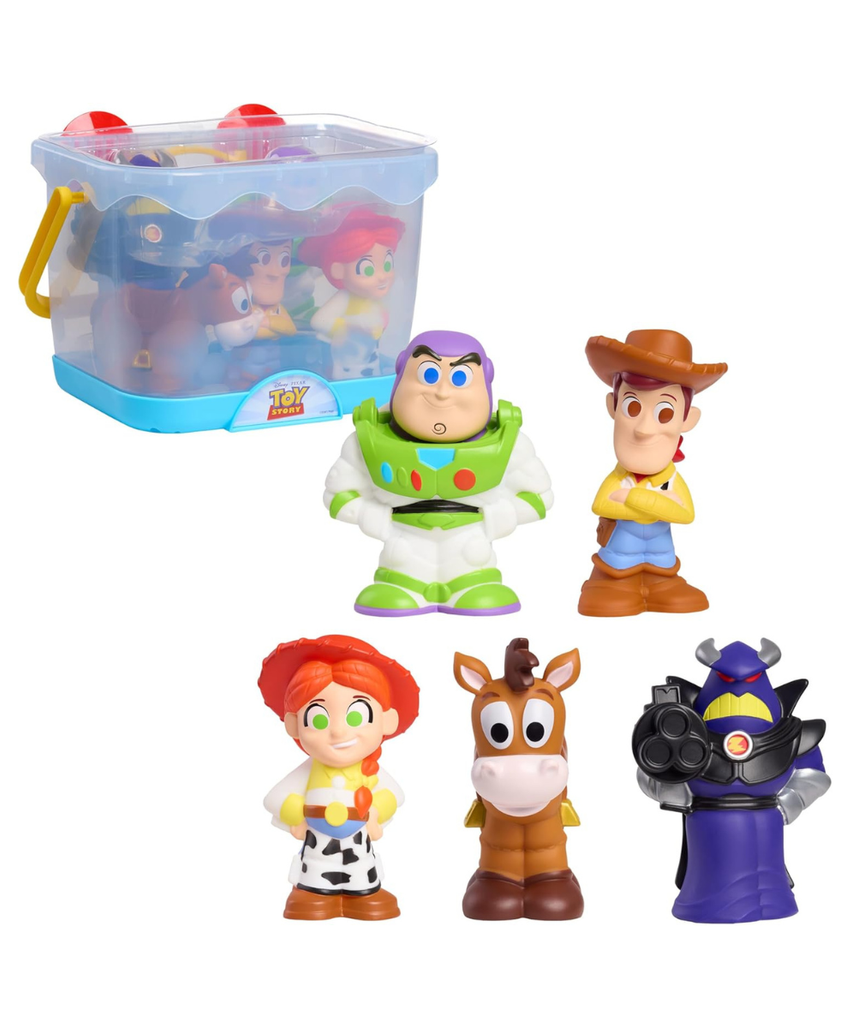Disney Toy Story Bath Caddy, 6-pieces, 5 Bath Toy Figures Sealed for Safety, Attaches to Wall, Bath Toy for Fans, Girls, Boys, Kids, Ages 3 and Up