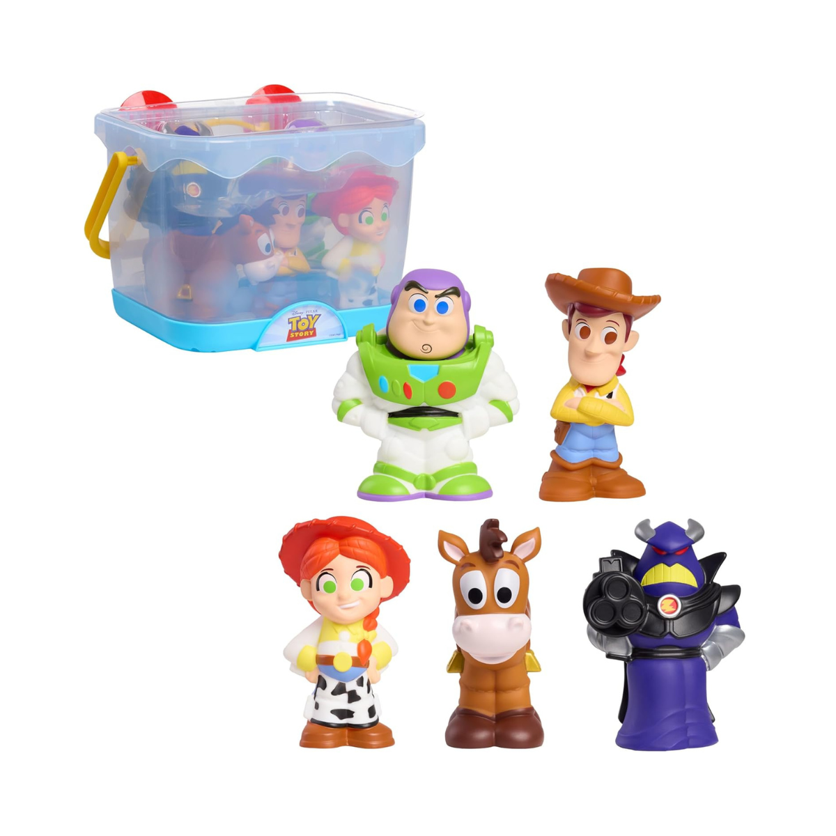 Disney Toy Story Bath Caddy, 6-pieces, 5 Bath Toy Figures Sealed for Safety, Attaches to Wall, Bath Toy for Fans, Girls, Boys, Kids, Ages 3 and Up