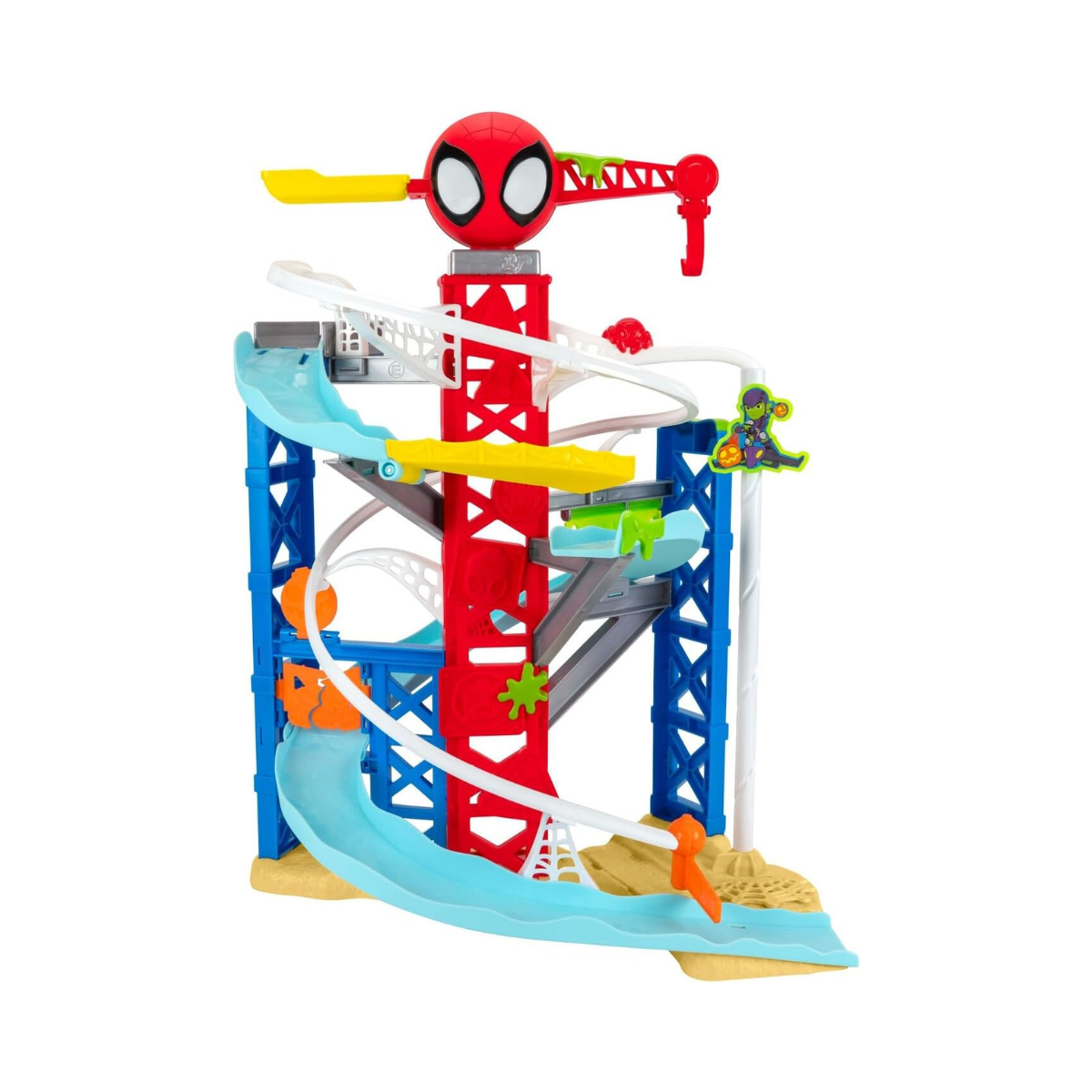 Spidey N Friends Construction Zone Chaos Track Set, Deluxe 2-Foot High Race Track Features Zip Line, Action Zones, & 2 Separate Tracks with Two 3-Inch Vehicles, Kids Toys, Gift, Playset, 3 Years+