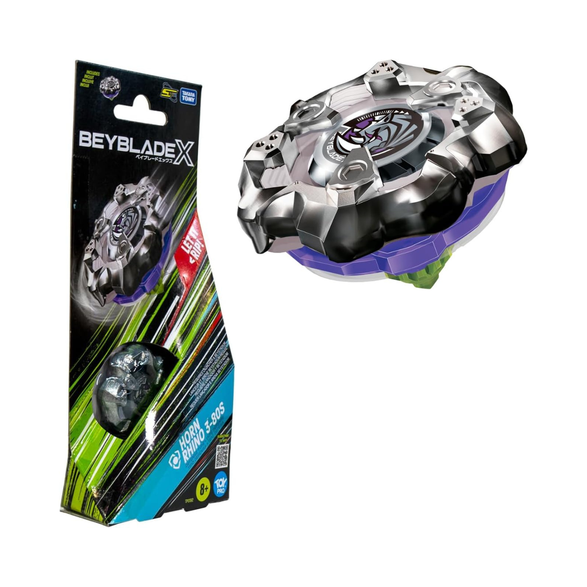 Takara Tomy Beyblade X Horn Rhino 3-80S Booster Pack Set, Balance Type Top with Customizable Parts, Bey Toy for 8+ Year Old Boys and Girls, Spinning Toys, Battle Tops