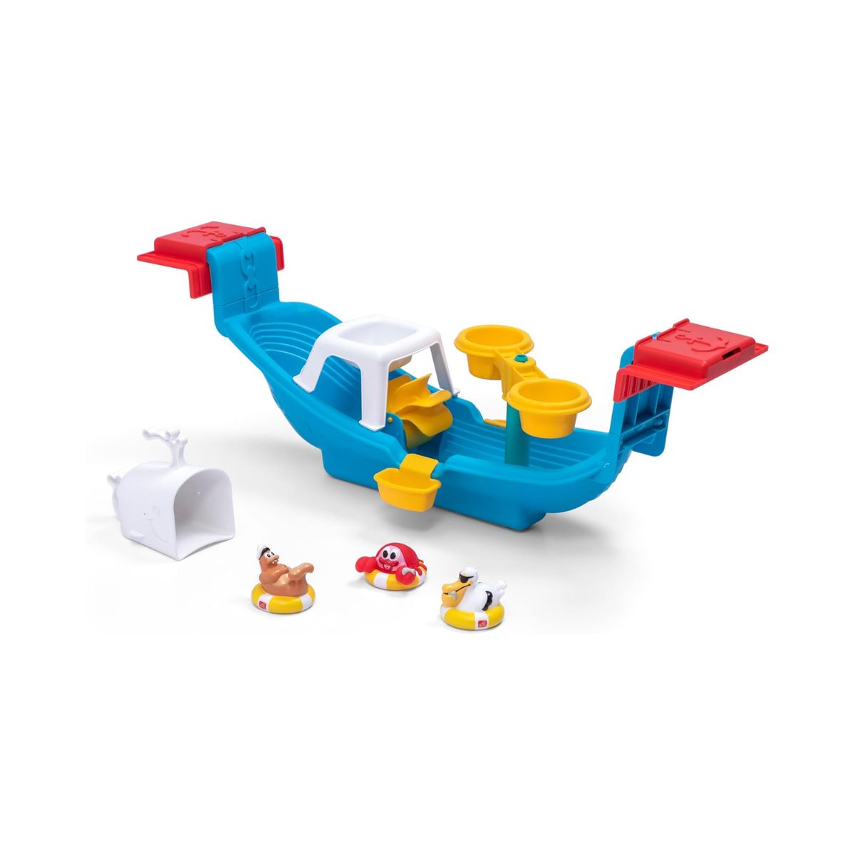 Step2 Nautical Rain Showers Bath Set for Kids, Interactive Bath Boat Water Play Toy with Floating Figures & Rain Shower Spinner, STEM Learning Bath Toy for Toddlers 2+