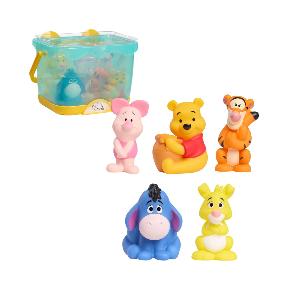Disney Winnie the Pooh Bath Caddy, 6-pieces, 5 Bath Toy Figures Sealed for Safety, Attaches to Wall, Bath Toy for Fans, Girls, Boys, Kids, Ages 3 and Up