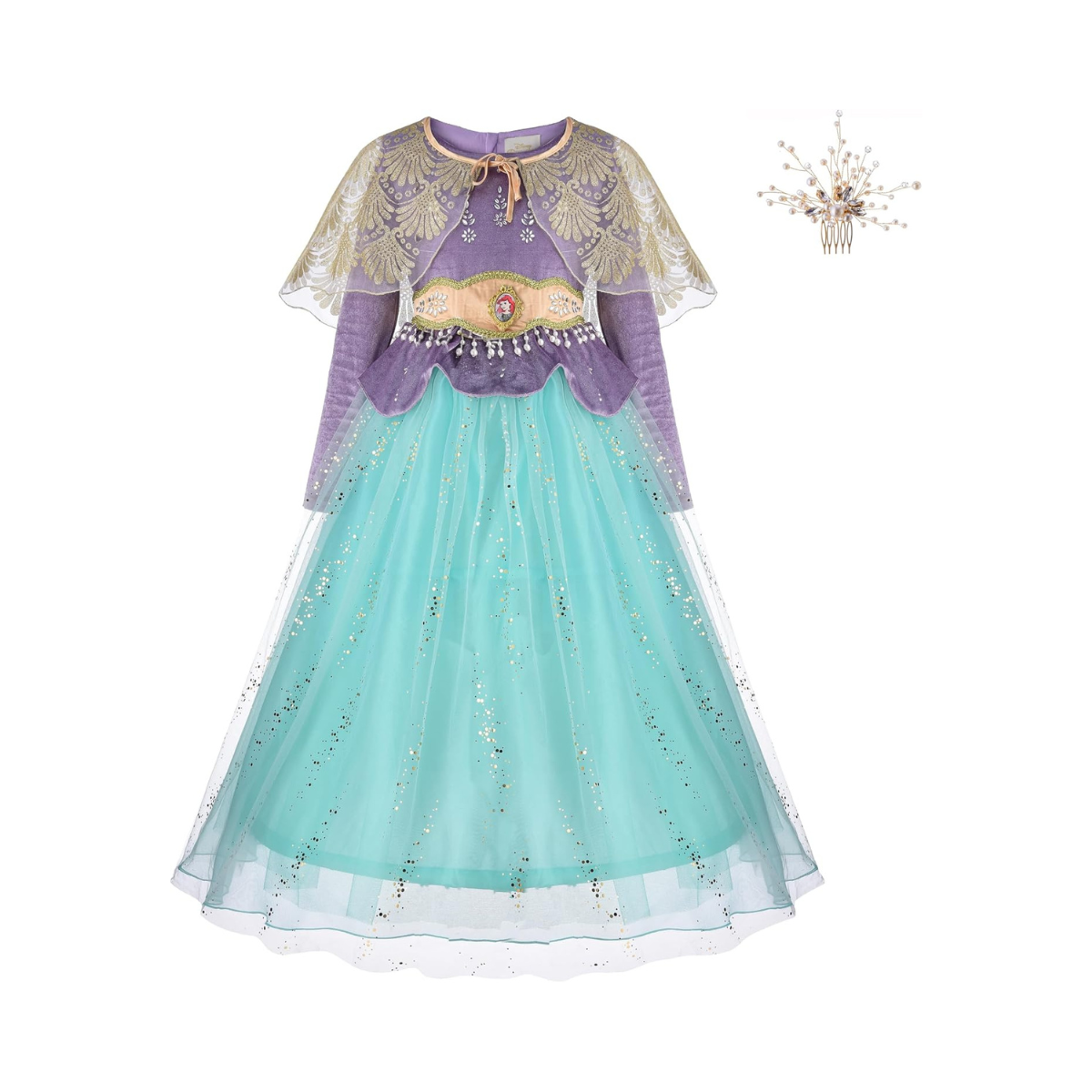 Party Centre - Disney Golden Princess Ariel Prestige Dress Up Costume with Headpiece, X-Small (3T-4T), Multicolor