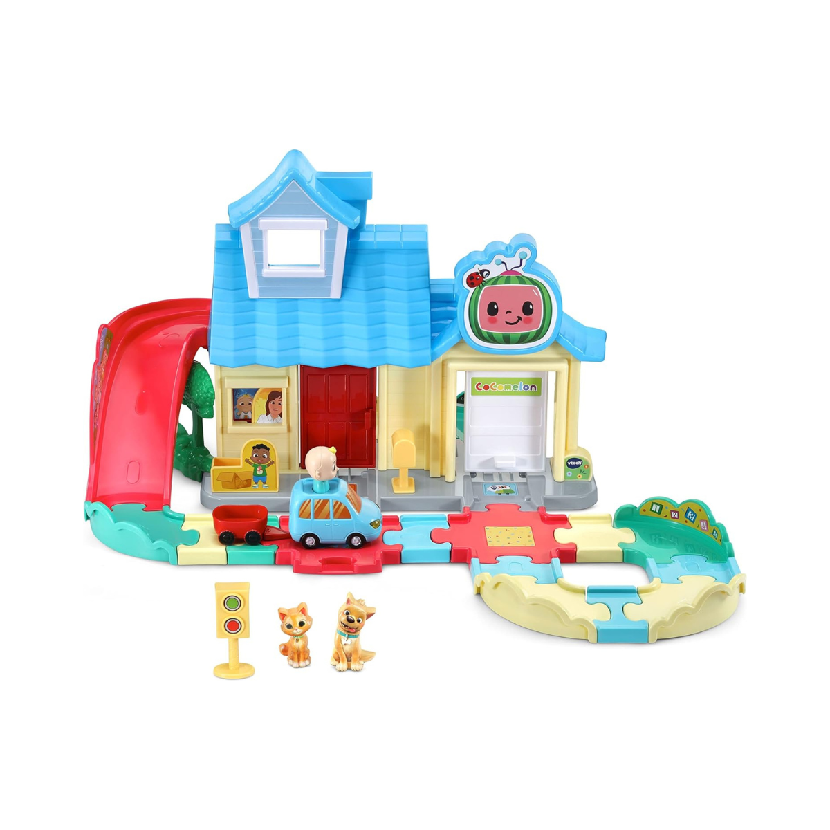 VTech CoComelon Go! Go! Smart Wheels JJ’s House Track Set, Interactive Songs & SmartPoint, Ages 1.5 – 5 Years