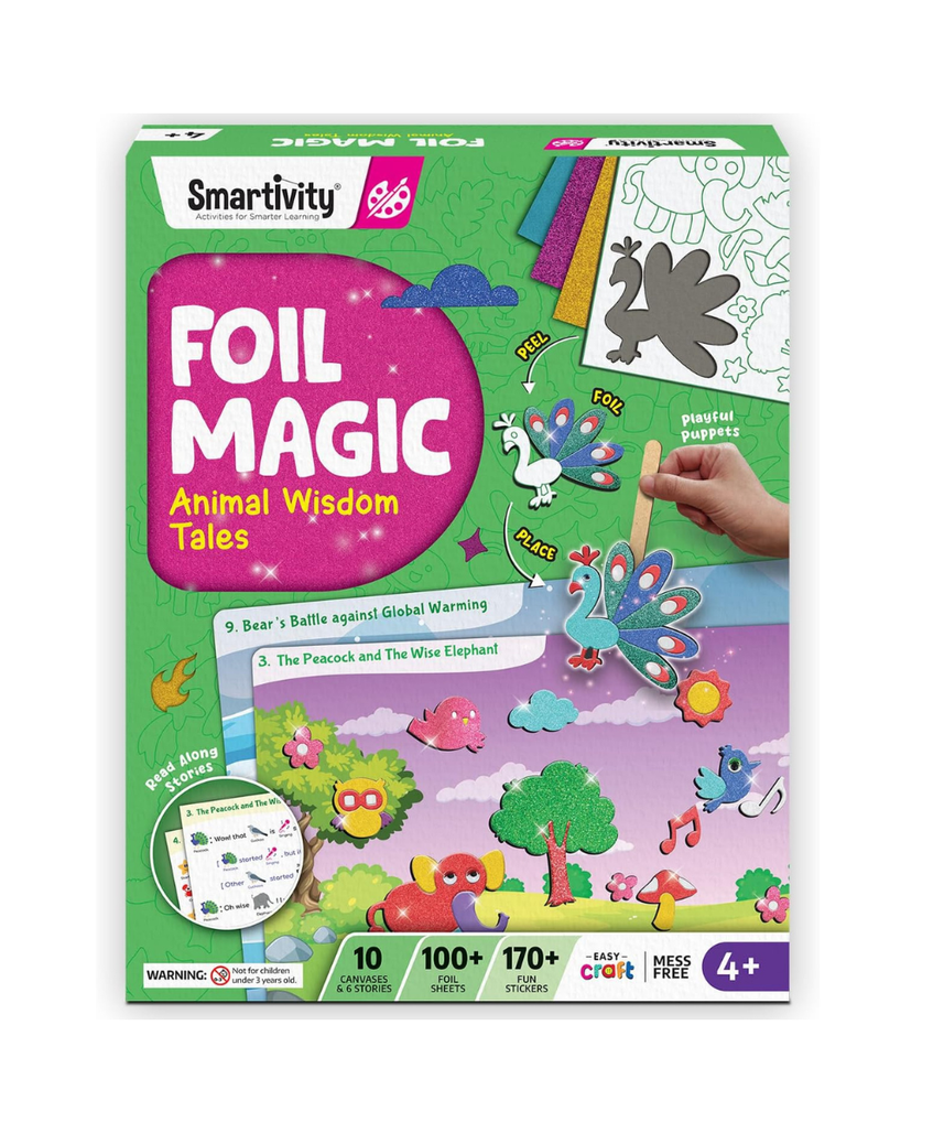 Smartivity Art & Craft Activity Kit- Foil Magic Animals Theme Craft Kit for Kids Age 4-10 Years, 100+ Foil Sheet, 10 Canvases, 170+ Stickers, Birthday Gift for Boys & Girls Ages 4,5,6,7,8,9,10