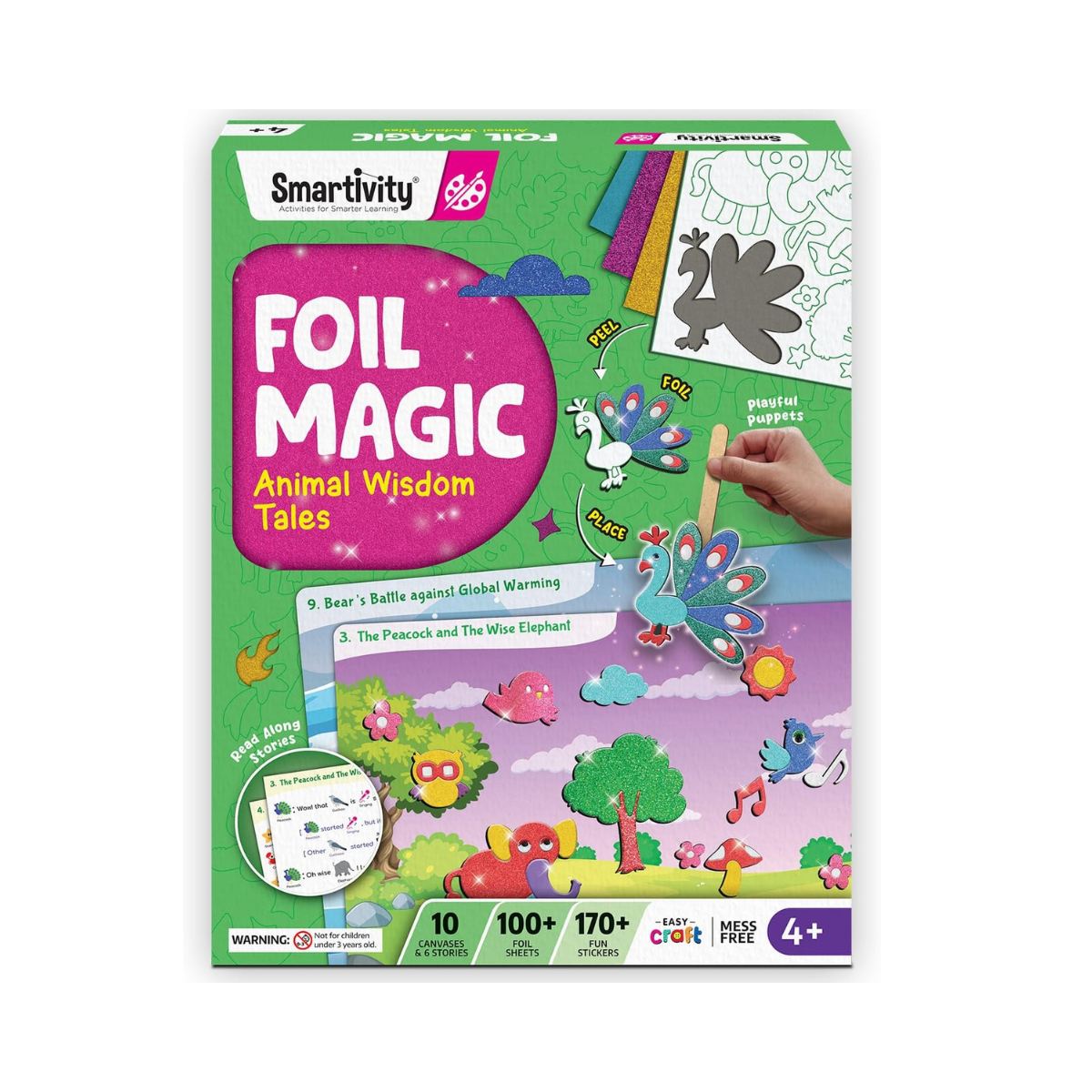 Smartivity Art & Craft Activity Kit- Foil Magic Animals Theme Craft Kit for Kids Age 4-10 Years, 100+ Foil Sheet, 10 Canvases, 170+ Stickers, Birthday Gift for Boys & Girls Ages 4,5,6,7,8,9,10