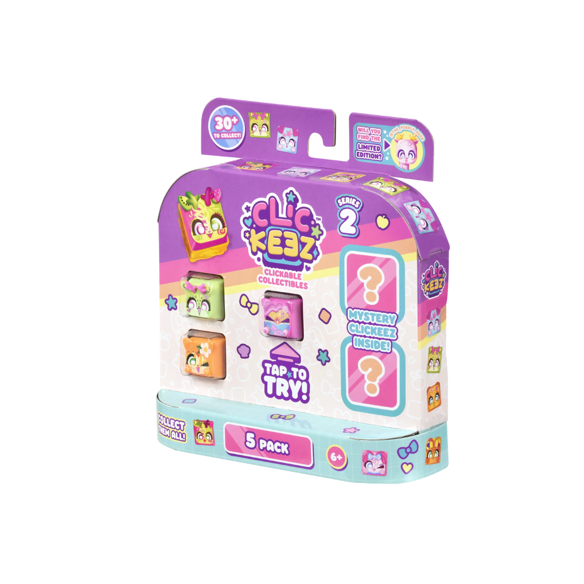 Clickeez Series 2, 5 Pack Clickable Keyboard Collectibles with Keychain and Collector Guide, Fidget Sensory Toy for Kids Ages 6+