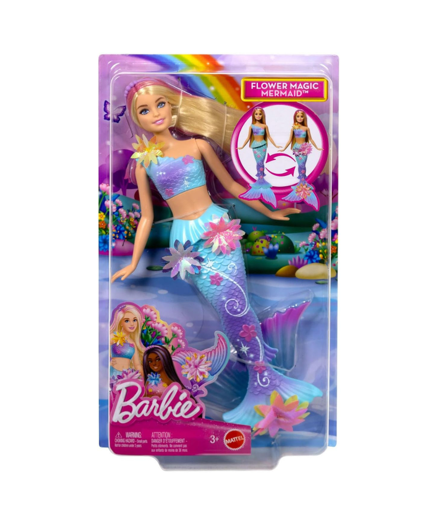 Barbie Mermaid Toy Dolls with Surprise Magic Blooming Flowers Feature, Ombre Tails, Pearl Headband Accessory & Long Blonde Hair with Pink Highlights, JDM72