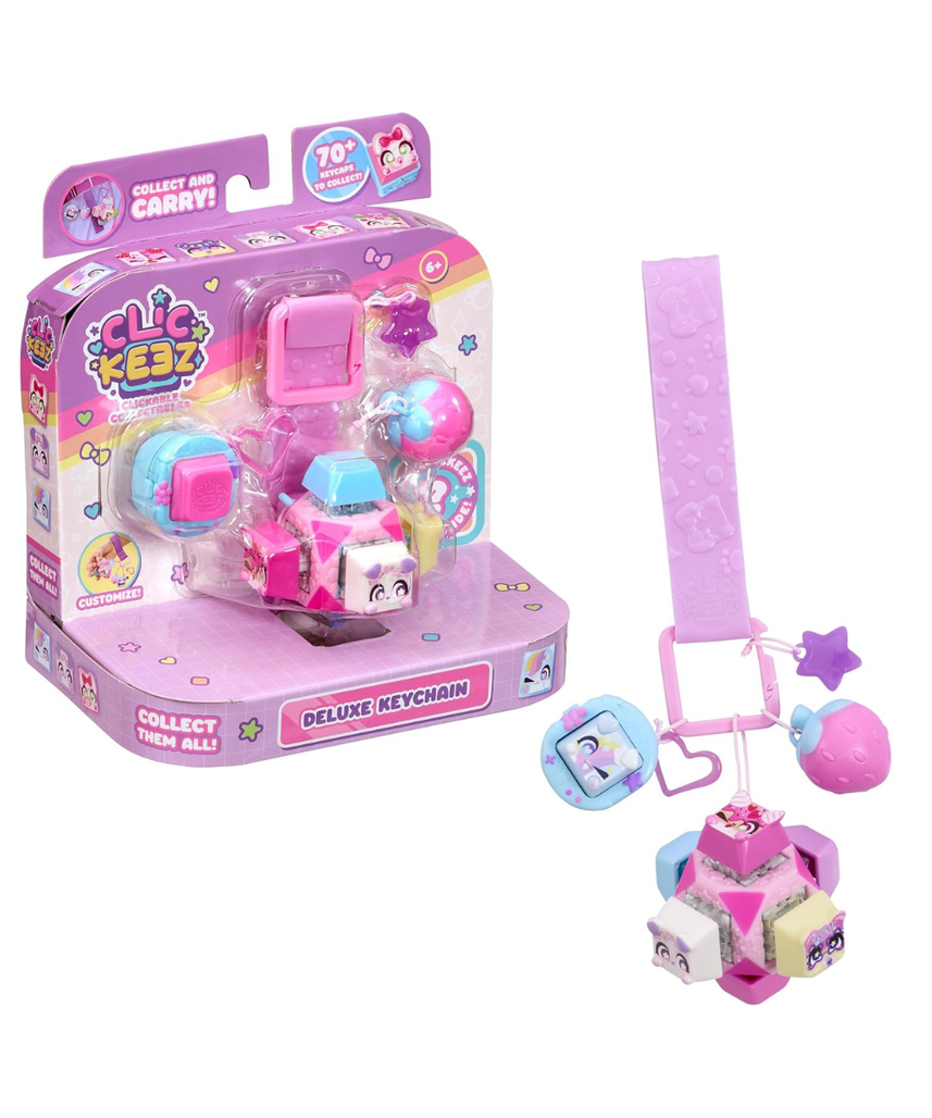 Clickeez Deluxe Keychain, Cute Collectible Keyboard Key Fidget Toy, Cube Key Caps Set with Charms for Girls and Boys 6Y+