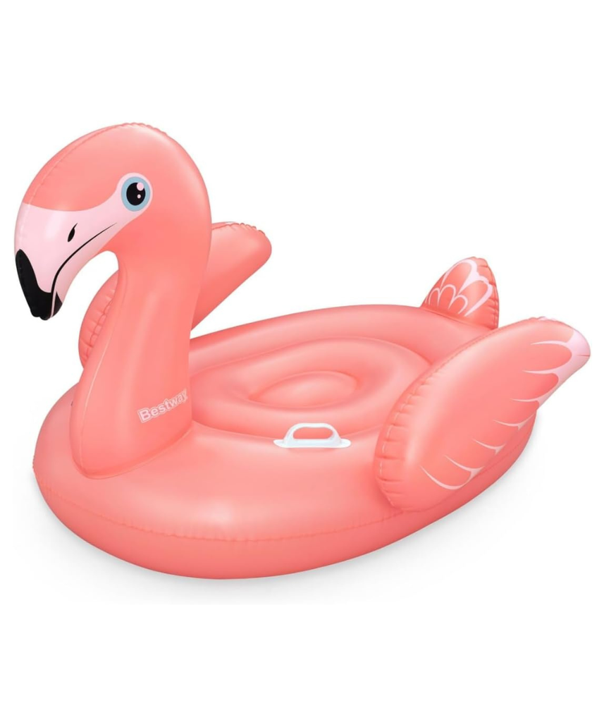 Bestway Rider Fancy Flamingo 138X107cm, Outdoor & Indoor Relaxation & Play, Pool Ride-On Floats, Vivid Bright Graphics, Heavy-duty Handles, Water Play, Easy to Inflate & Deflate