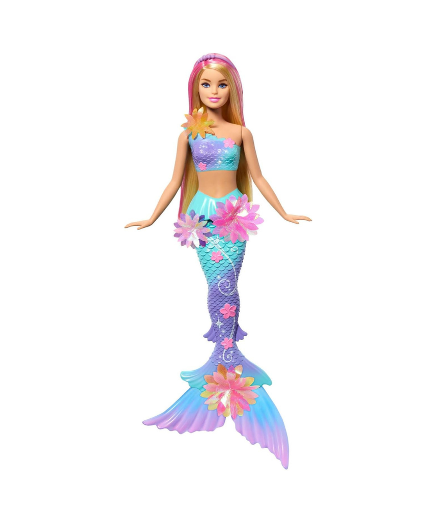 Barbie Mermaid Toy Dolls with Surprise Magic Blooming Flowers Feature, Ombre Tails, Pearl Headband Accessory & Long Blonde Hair with Pink Highlights, JDM72