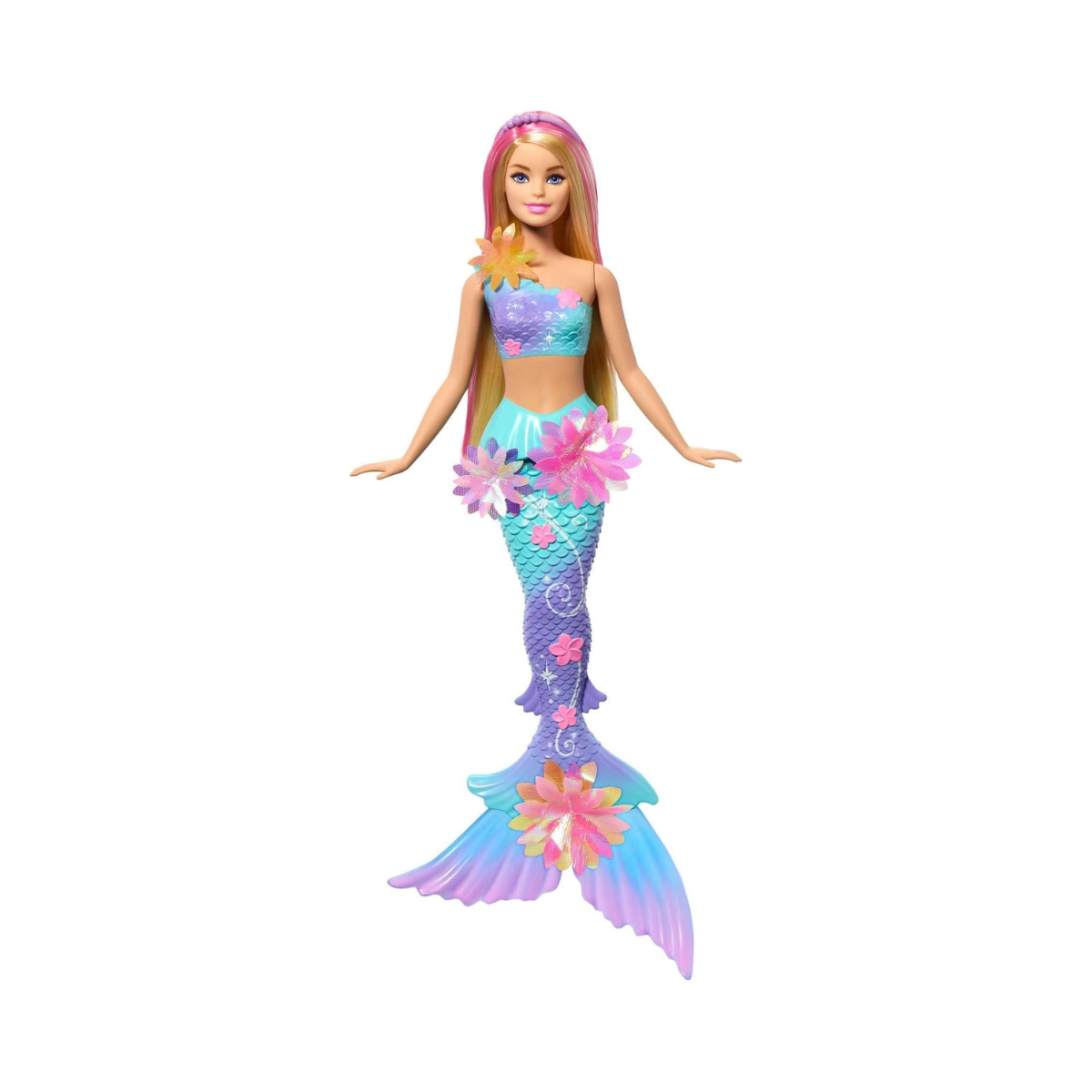 Barbie Mermaid Toy Dolls with Surprise Magic Blooming Flowers Feature, Ombre Tails, Pearl Headband Accessory & Long Blonde Hair with Pink Highlights, JDM72