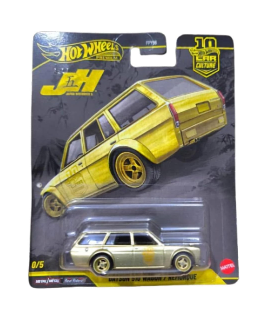Hot Wheels Premium Japan Historics Gold Datsun 510, 1:64 Scale Die-Cast Collectible Car, Limited Edition 0/5 Chase JKF14