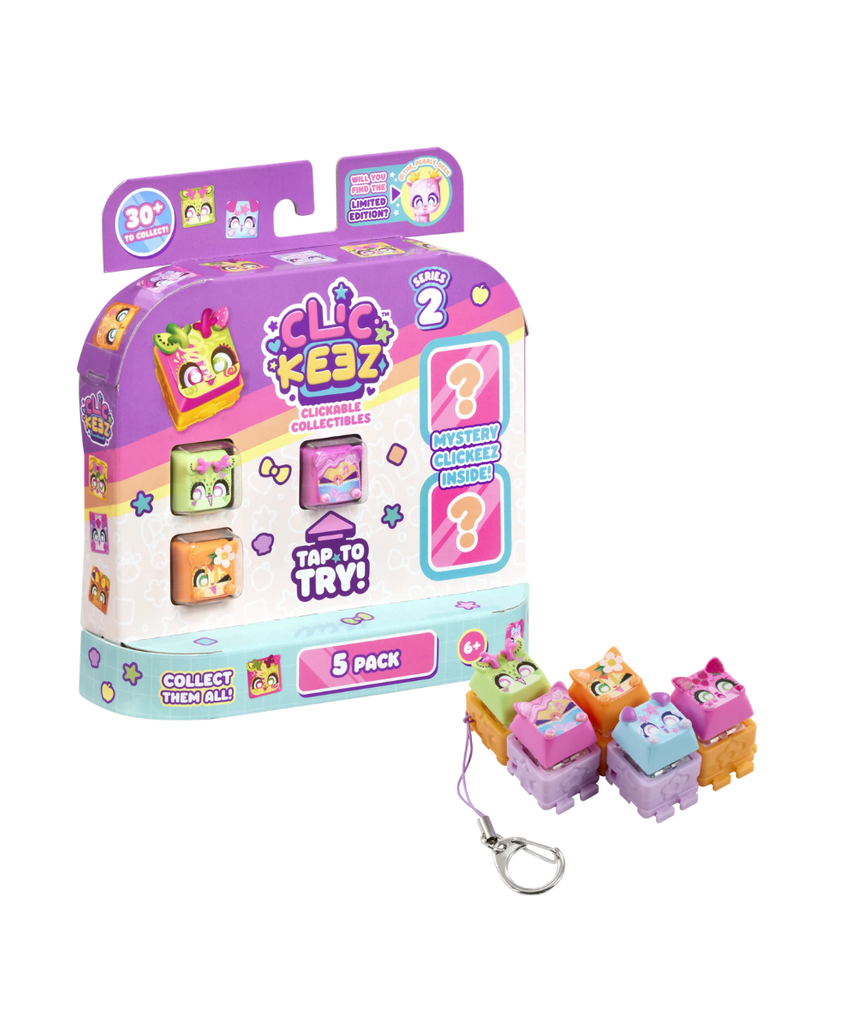 Clickeez Series 2, 5 Pack Clickable Keyboard Collectibles with Keychain and Collector Guide, Fidget Sensory Toy for Kids Ages 6+