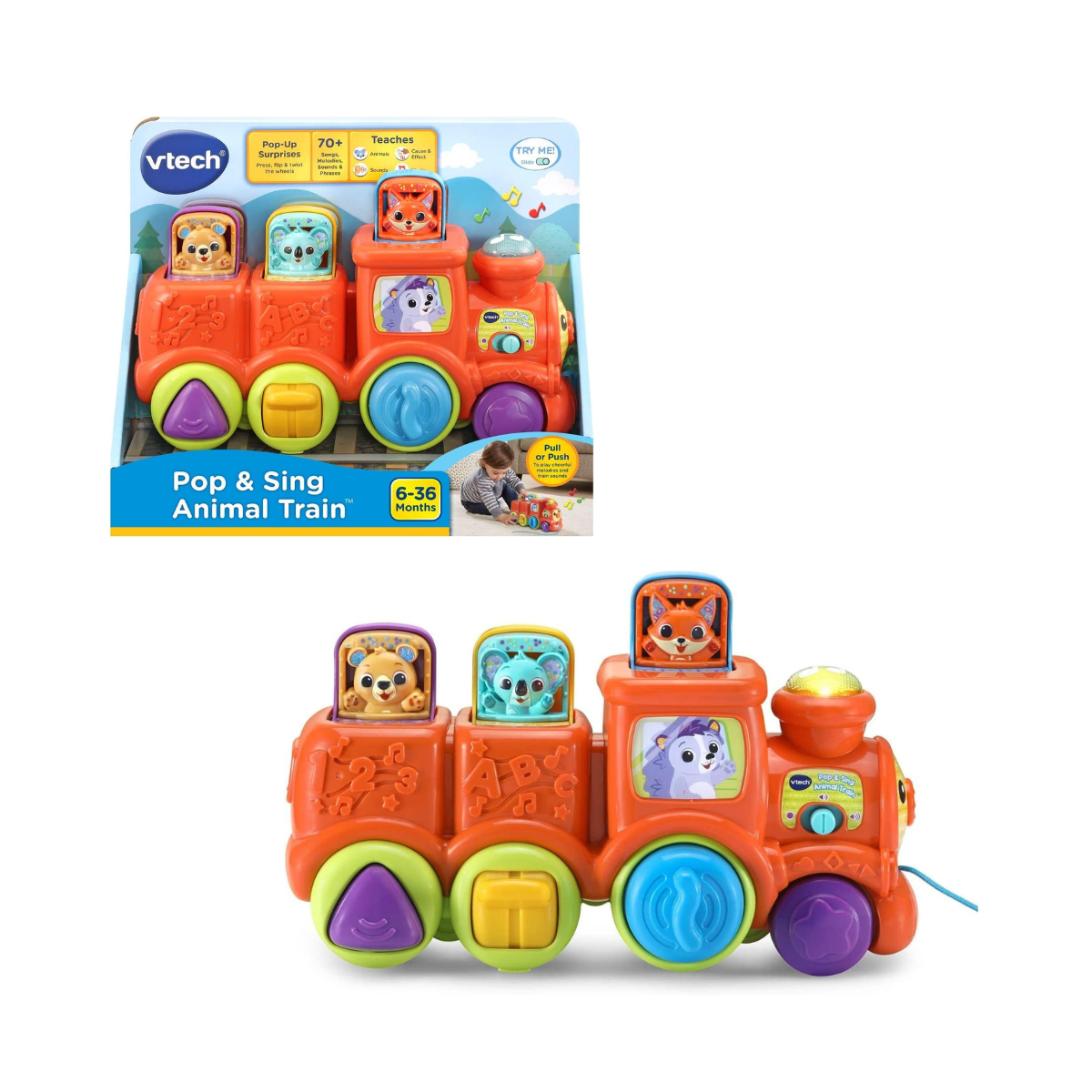 VTech - Pop and Sing Animal Train | Interactive & Developmental Toy with Sounds and Music | For Boys & Girls, Suitable for Ages 3 Months+