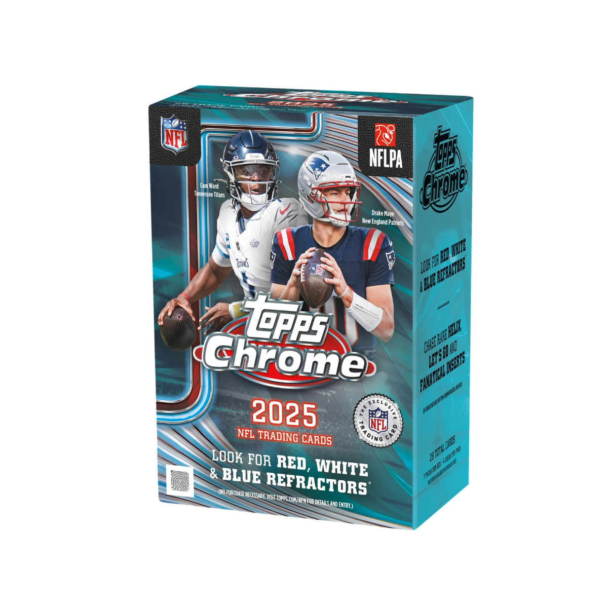 2025 Topps Chrome NFL Football Value Box Trading Cards, 7 Packs Per Box, Official NFL Collectible Card Set with Rookie Cards, Refractors, Inserts & Chase Hits