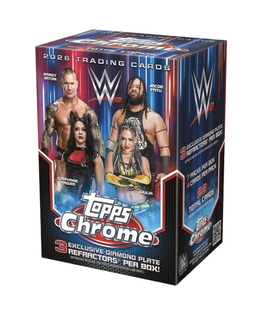 Topps Chrome WWE 2026 Value Box English Trading Cards, WWE Superstar Collectible Card Box with Exclusive Parallels & Autograph Chances