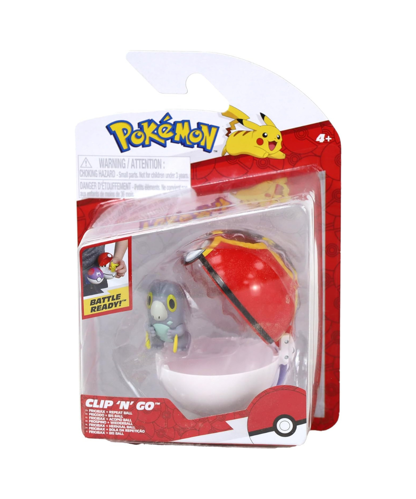 Pokemon Clip n Go - Frigibax with Repeatball, Action Figures, Official Detailed Figurines, Collectibles, Figure with Poke Ball, 4 Years+