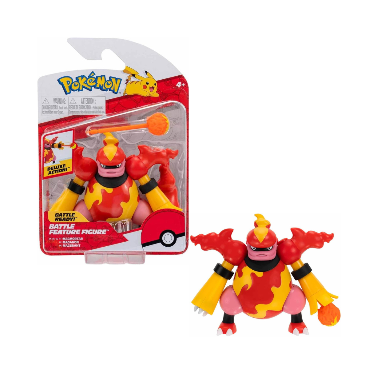 Pokemon Magmortar Battle Feature Figure - 4.5-Inch Magmortar Battle Figure with Fireball Cannon