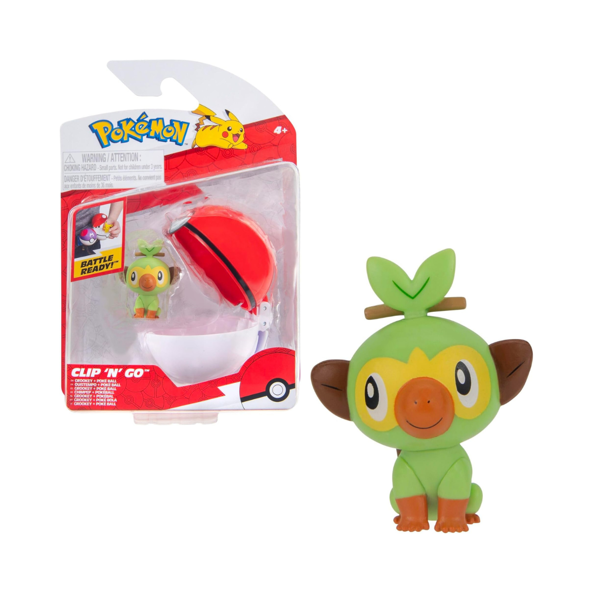 Pokemon Clip n Go - Grookey with Pokeball, Action Figures, Official Detailed Figurines, Collectibles, Figure with Poke Ball, 4 Years+