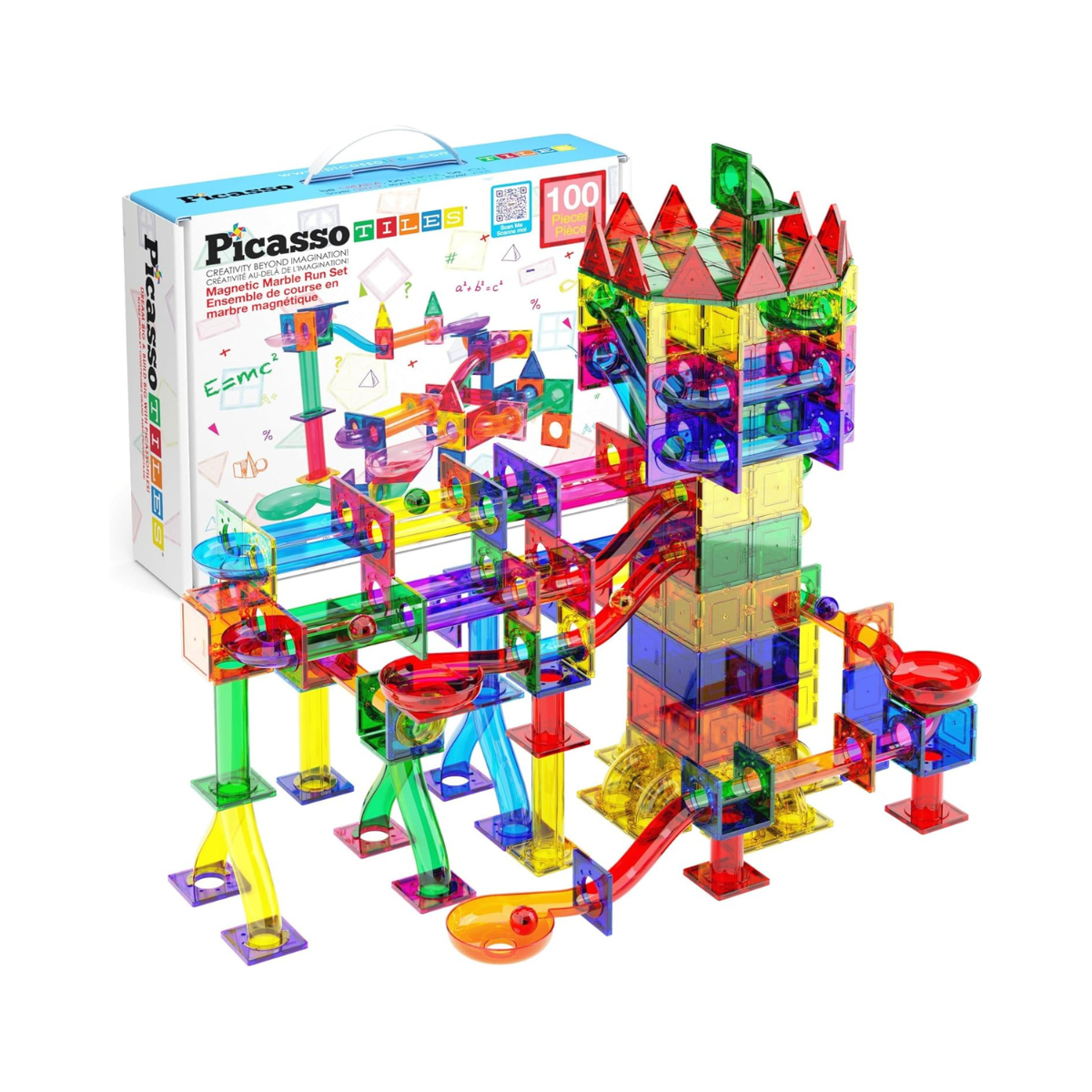 PicassoTiles Marble Run 100 Piece Magnetic Tile Race Track Toy Play Set STEM Building & Learning Educational Magnet Construction Child Brain Development Kit Boys Girls Age 3 4 5 6 7 8+ Years Old Toys