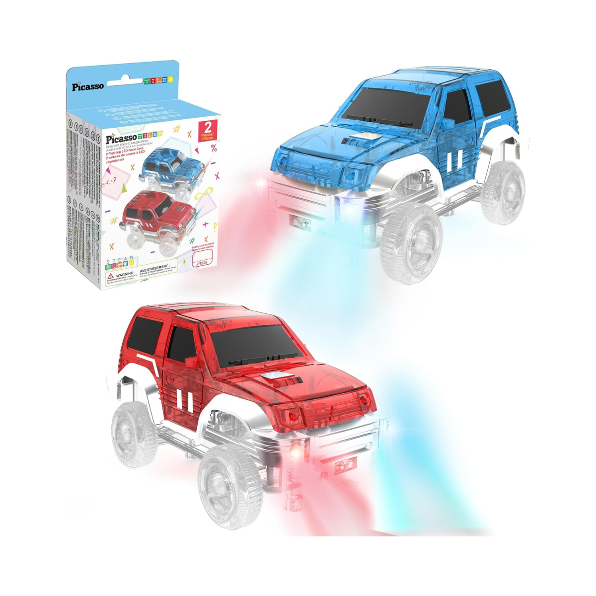 PicassoTiles 2 Piece Swift Highly Detailed Race Track Truck Cars Accessories in Bulk Package Compatible with STEM Magnetic Tile Race Track Building Kits for Kids Boys & Girls Ages 3+ and Older PTE05