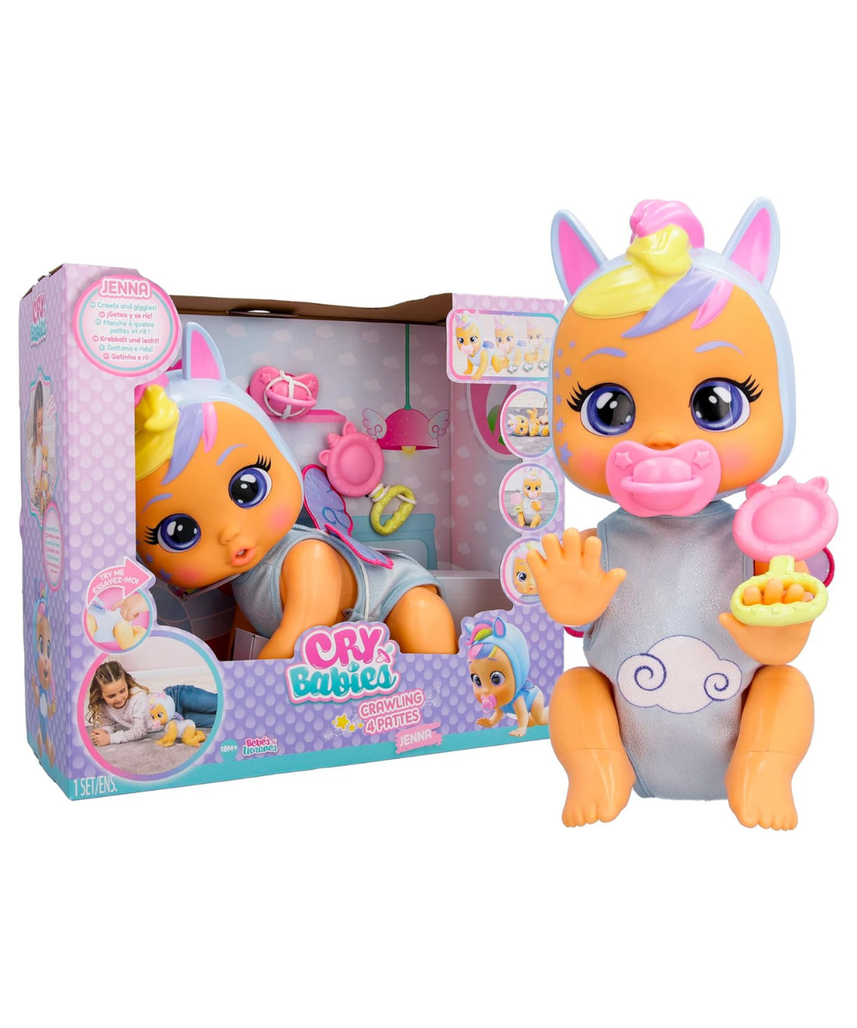 Cry Babies Crawling 4 Pattes Jenna, Crawls & Giggles, With 30+ Baby Sounds, Includes Accessories, 1 Years+
