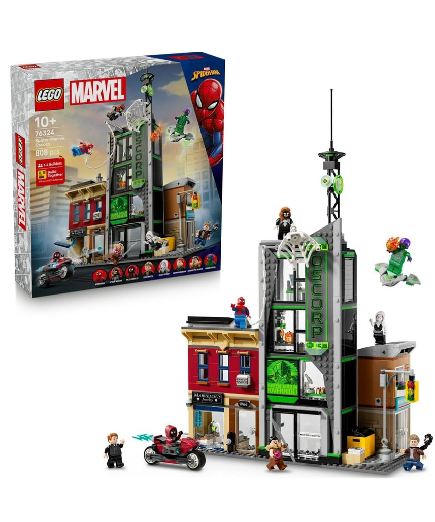 LEGO ǀ Marvel Spider-Man vs. Oscorp - Interactive Toy with a Motorbike, 8 Minifigures incl. Miles Morales & Green Goblin - Collectible Super Hero Gift for 10+ Year Old Boys & Fans - 76324