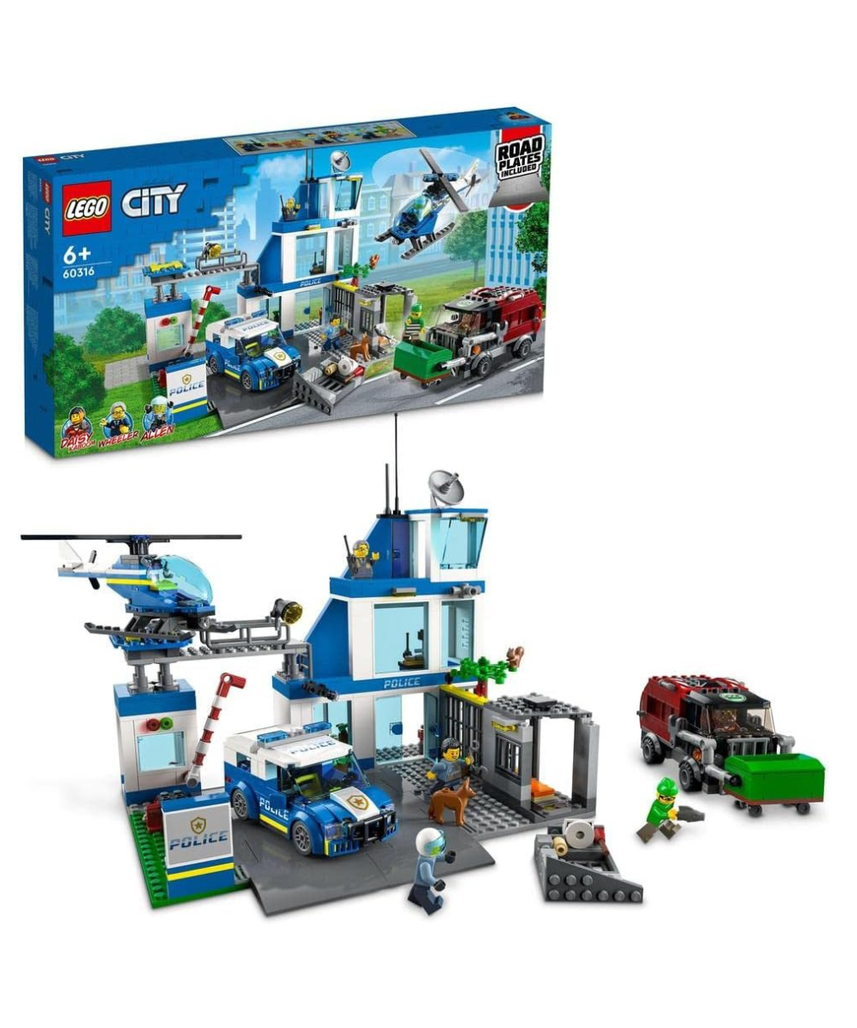 LEGO City Police Station 60316 Building Kit for Kids aged 6+, with a Helicopter, Patrol Vehicle and Customized Bin Lorry, Plus 5 Minifigures, Ramadan Gift Idea for Kids (668 Pieces)