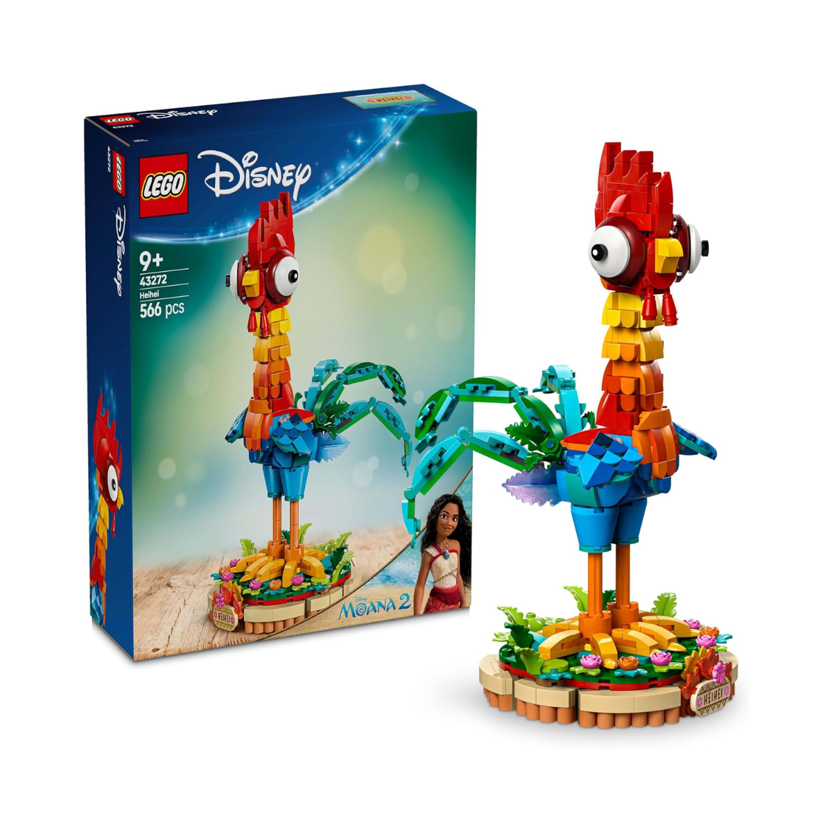 LEGO | Disney Moana 2 Heihei Building Toy - Play and Display Animal Figure with a Rotating Head, Posable Wings & Tail Feathers plus a Stand - Ramadan Gift for 9+ Year Old Girls - 43272