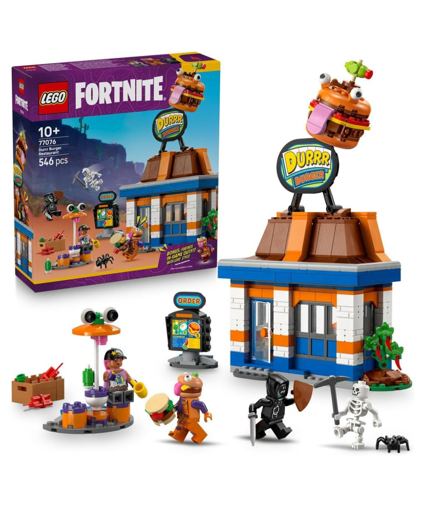 LEGO Fortnite Durrr Burger Restaurant - Creative Toy with Beach Bomber, Beef Boss & Grimey Minifigures - Collectible Gaming Gift for 10+ Year Old Boys & Girls - 77076