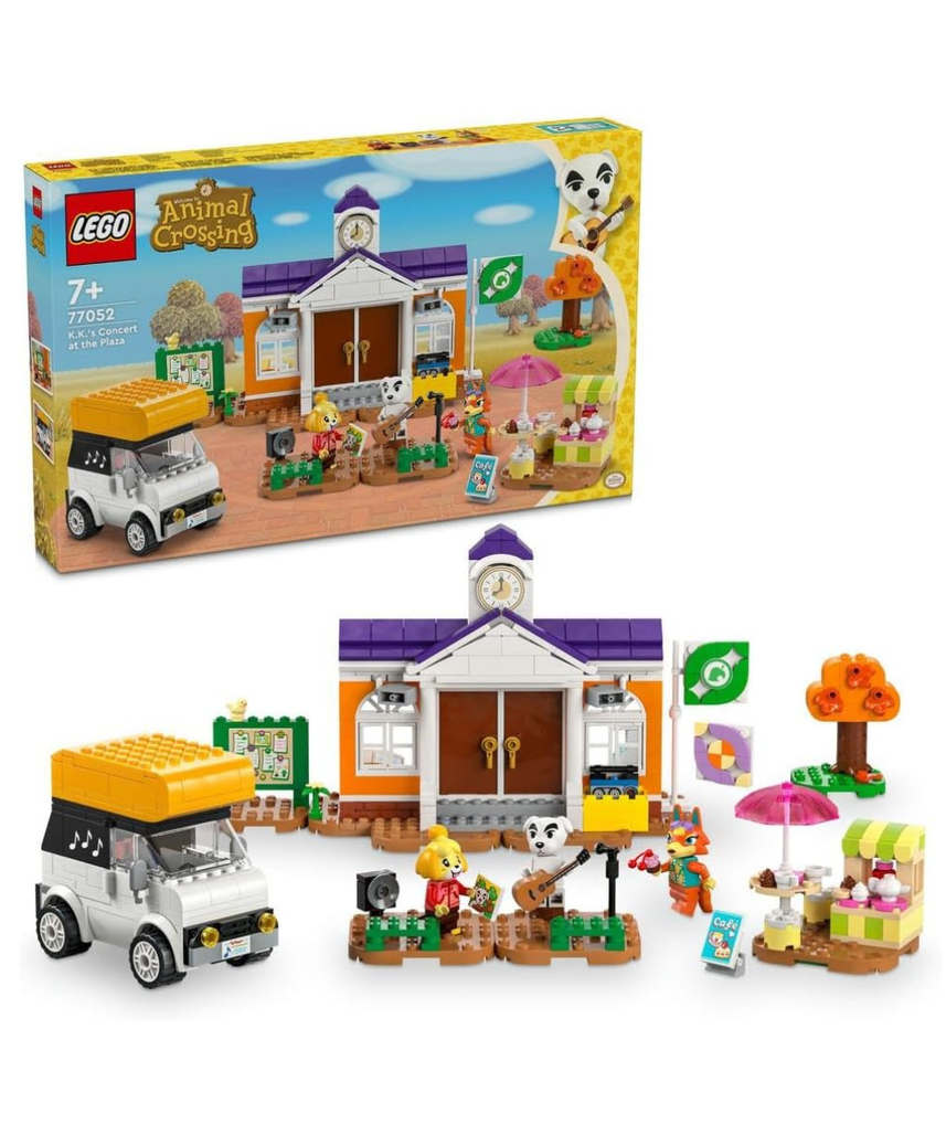 LEGO Animal Crossing K.K.'s Concert at the Plaza Building Toy for 7 Plus Year Old Girls and boys, with Café Playset, Figures and Vehicle from the Video Games, Pretend Play Gift for Kids 77052