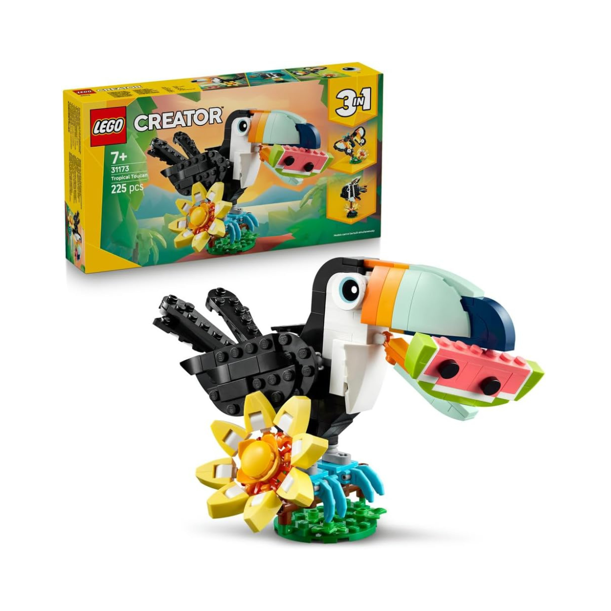 LEGO Creator 3in1 Wild Animals: Tropical Toucan with a Flower - Toy Animal Transforms into a Butterfly Figure or a Tropical Fish - Ramadan Gift for 7+ Year Old Girls & Boys - 31173