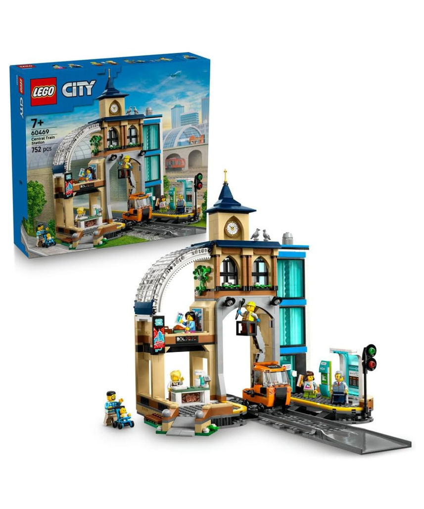 LEGO City Central Train Station Set - incl. a Maintenance Vehicle Toy, Working Lift, 2 Platforms & a Track Piece, plus 6 Minifigures - Creative Ramadan Gift for 7+ Year Old Boys & Girls - 60469